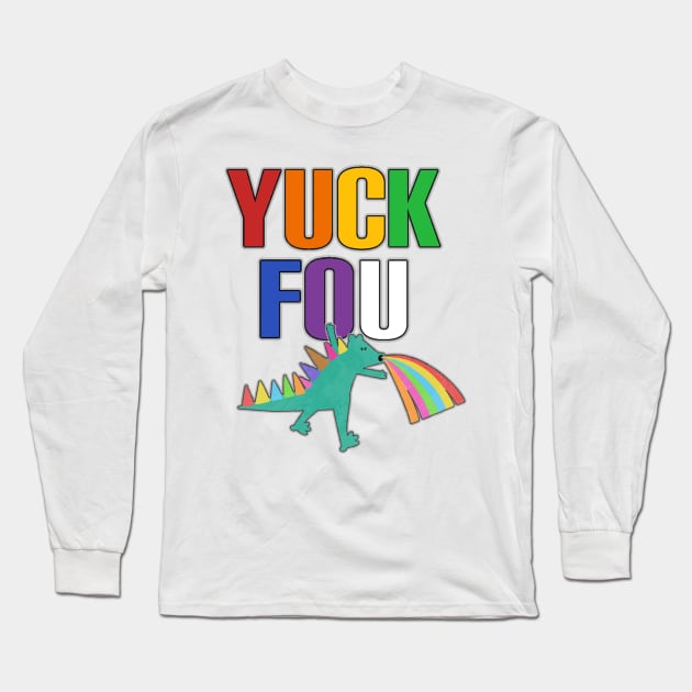 Yuck fou rainbow dinosaur Long Sleeve T-Shirt by Lucky Pig